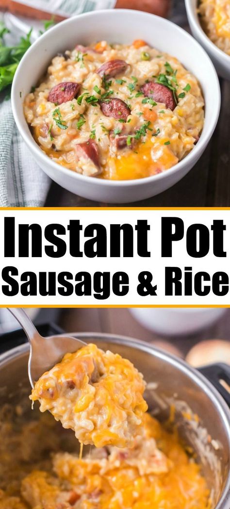 Instant Pot Recipes With Rice, Instant Pot Casserole Recipes, Sausage And Rice Casserole, Instant Pot Sausage, Sausage And Rice, Rice And Vegetables, Sausage Rice, Smoked Sausage Recipes, Cheesy Casserole