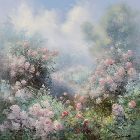 Ethereal Art Painting, Neoclassical Painting, Sky Oil Painting, Ethereal Aesthetic, Nothing But Flowers, Art Deco Wallpaper, Impressionism Art, Garden Painting, Aesthetic Painting