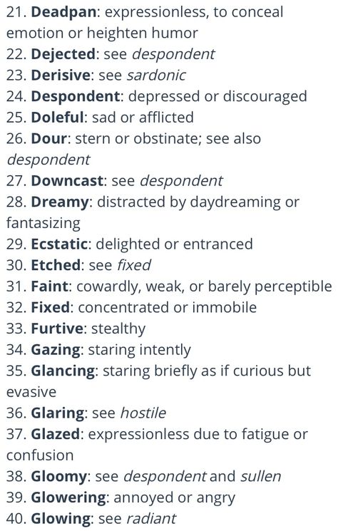 Facial Expressions Master List writing, books, tips, tools  21-40 Writing Face Expressions, Types Of Expressions Writing, Eye Expressions Writing, Facial Expressions For Writing, Describing Facial Features Writing, Tools For Writers, Word Lists For Writers, Ways To Describe Facial Expressions, Describing Facial Expressions Writing