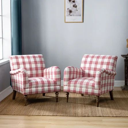 Sand & Stable Brixwood 29.5" W Polyester Armchair | Wayfair Contemporary Style Living Room, Plaid Chair, Classic Armchair, Accent Chair Set, Printed Chair, Living Room Red, Upholstered Armchair, Wayfair Furniture, Living Room Accents