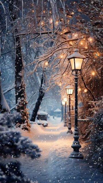 Winter Scenes Wonderland, Peisaj Urban, Beautiful Winter Pictures, Winter Christmas Scenes, Tapeta Harry Potter, Beautiful Winter Scenes, Atmosphere Lamp, Lamp Posts, 그림 낙서