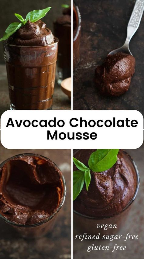 Avocado Nutella Recipes, Pie, Vegan Avocado Chocolate Mousse, Avocado Cocoa Mousse, Vegan Avocado Dessert, Avocado And Chocolate, Avocado Cacao Mousse, Healthy Chocolate Mouse, Dairy Free Mousse Recipes