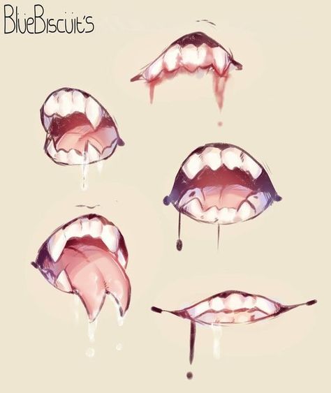 Two Tongues Drawing, Vampire Teeth Mouth Drawing, Tongue Out Of Mouth Drawing, Vampire Teeth Drawing Reference, Smiling Expression Reference, Vampire Mouth Drawing Reference, Monster Mouth Sketch, Lick Reference Drawing, Split Tongue Drawing Reference