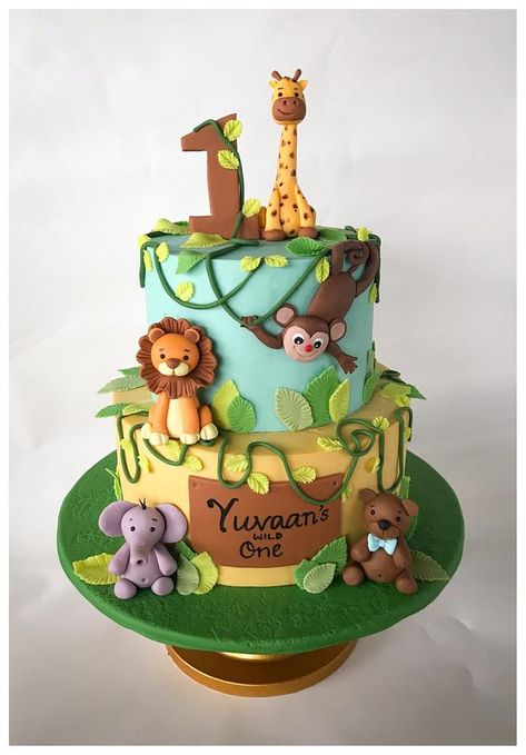 Zoo Birthday Cake, Torturi Baby Shower, Jungle Birthday Cakes, Zoo Cake, Safari Birthday Cakes, Jungle Theme Cakes, Jungle Theme Birthday Party, Safari Cake, Baby Boy Birthday Cake