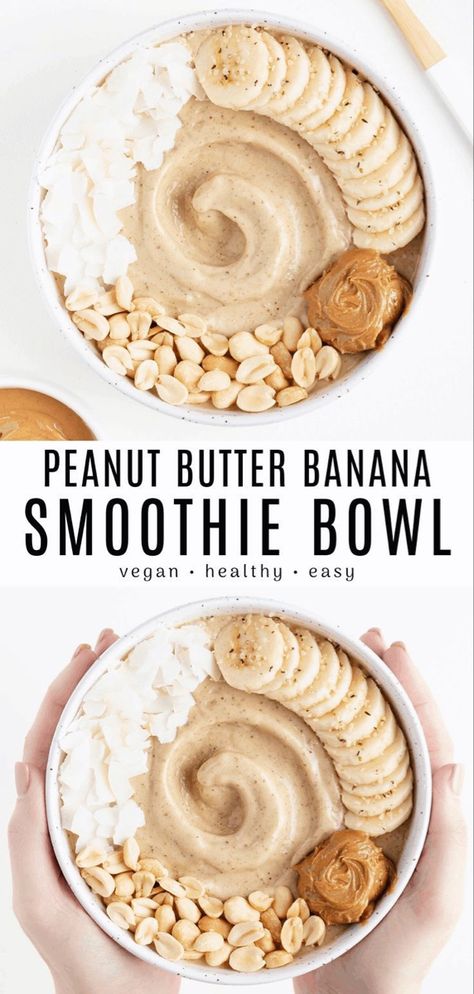 Peanut Butter Banana Smoothie Bowl, Banana Smoothie Bowl Recipe, Smoothie Bowls Recipe Easy, Bowl Recipes Easy, Nutritious Desserts, Acai Bowls Recipe, Vegan Smoothie Bowl, Banana Smoothie Bowl, Resep Smoothie