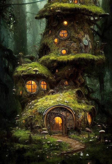 Fairy Tale House, Morning Forest, Forest Village, Magical House, Fantasy Tree, Forest Cottage, Magic House, Magical Tree, Fairy Tree