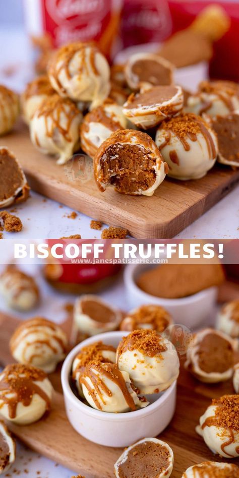 Biscoff Truffles! - Jane's Patisserie Truffle Decoration Ideas, Infused Truffles, Cheesecake Biscoff, Biscoff Truffles, Truffle Recipe Easy, Biscoff Recipes, Janes Patisserie, Dessert Truffles, Biscoff Spread