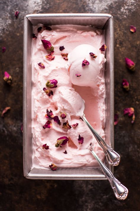 This rose ice cream is a delicious treat that's delicately flavored with rose water and vanilla. A simple recipe that can easily be made in your ice cream maker. Rose Water Recipes Food, Recipes With Rose Water Desserts, Recipes With Rose Water, Homemade Ice Cream Aesthetic, Rose Water Recipes, Rose Water Recipe Food, Rose Recipes Food, Pink Ice Cream Aesthetic, Ice Cream Toppings Ideas