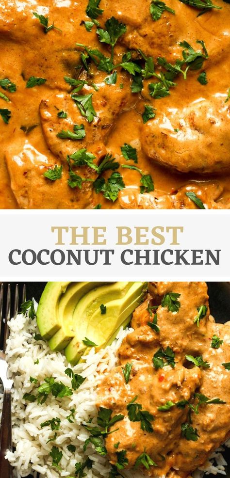 Coconut Chicken Recipe Dinner Simple Ideas, Spicy Coconut Chicken Curry, Lime And Coconut Chicken, Dinners With Coconut Milk, Coconut Basil Chicken, Mild Coconut Curry Chicken, Chicken Thigh Coconut Curry, Chicken Stew With Coconut Milk, Recipes With Yum Yum Sauce Dinners