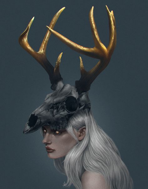 ArtStation - My Deer Wolf Goddess, Deer Artwork, Deer Girl, Digital Painting Portrait, Deer Art, Trendy Art, Kai Fine Art, Art Inspiration Painting, Art Website