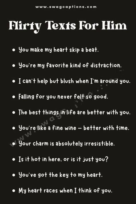 145 Flirting Quotes for Him: Fun Things to Text or Say  #Love funny flirty text messages for her Flirty Text Messages For Her, Flirty Captions, Cute Messages For Her, Text Messages For Her, The Art Of Communication, Cute Texts For Her, Funny Flirting Quotes, Cute Messages For Him, Art Of Communication