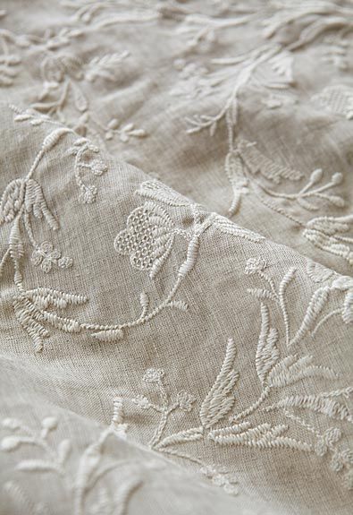 Fiorentina Embroidery in Oat, 67821. http://www.fschumacher.com/search/ProductDetail.aspx?sku=67821 #Schumacher 자수 디자인, Linens And Lace, Antique Linens, Linen Textile, Fine Linens, Antique Lace, Linen Closet, Lace Embroidery, White Embroidery