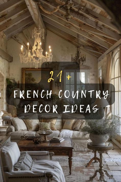 Dreaming of a French country living room? Discover 21 charming ideas to bring rustic elegance to your space. Click to explore the decor inspiration! 🏡✨ #HomeDecor #FrenchCountry #LivingRoom #InteriorDesign #RusticCharm French Country Rustic Decor, French Country Living Rooms Ideas, French Farmhouse Entryway Ideas, Cottage French Decor, Black French Country Decor, French Country Lighting Ideas, French Chateau Decorating Ideas, English Country Living Room Decor, French Cottage Furniture