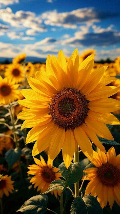 Brilliant yellow sunflowers sway in a sunny meadow. Vertical Mobile Wallpaper AI Generated Natural Yellow Wallpaper, Nature, Sunflower Hd Wallpaper, Aesthetic Sunflower Wallpaper, Sunflower Wallpaper Hd, Podcast Graphics, Sunflowers Aesthetic, Yellow Flowers Wallpaper, Sunflower Photos