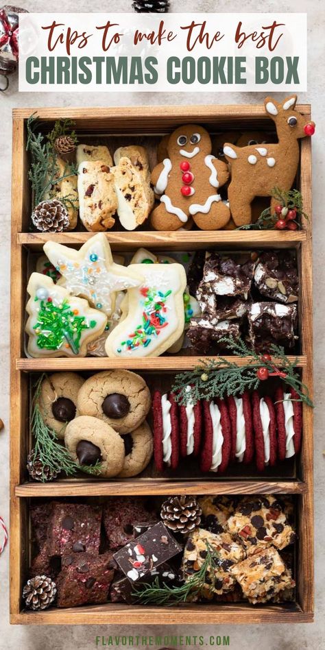 Cookie Box Ideas Christmas, Christmas Cookie Trays Presentation, Ultimate Christmas Cookies, Homemade Cookie Boxes Gift Ideas, Packing Christmas Cookies Gift Packaging, Christmas Cookie Gifts Packaging Ideas, Christmas Cookie Box Aesthetic, Christmas Bakery Box Ideas, Christmas Baking Ideas To Sell