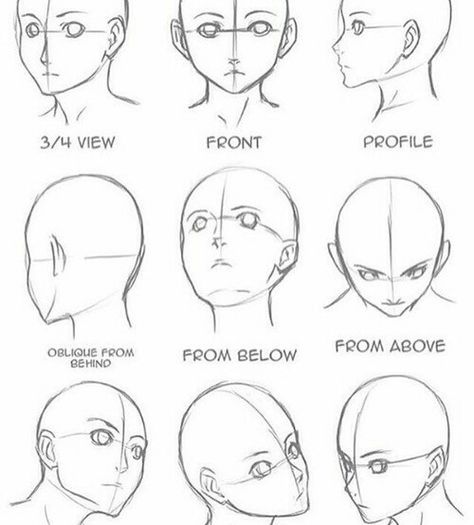 Anime head- angles Drawing Hands, Drawing Eyes, Drawing Hair, Ako Kresliť, Drawing Heads, Desen Realist, Výtvarné Reference, 얼굴 그리기, Seni Dan Kraf