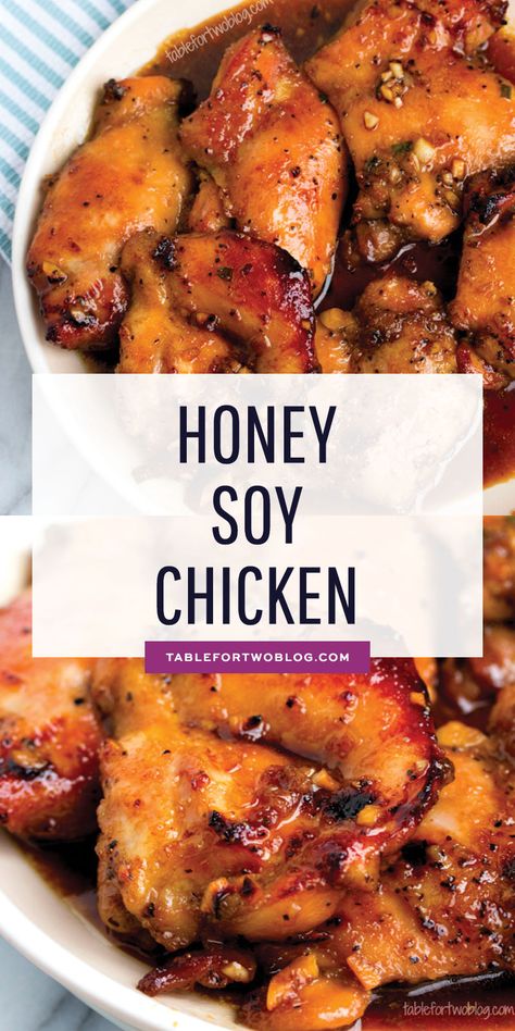 Honey soy chicken is a quick and easy weeknight meal to make. Asian flavors of soy sauce, garlic, sesame oil, and honey are the base of the delicious sauce that the chicken cooks in! This dish comes together in no time! Honey Soy Chicken, Soy Sauce Chicken, Soy Chicken, Honey And Soy Sauce, Honey Soy, Easy Chicken Dinner Recipes, Easy Chicken Dinners, Honey Chicken, Asian Flavors