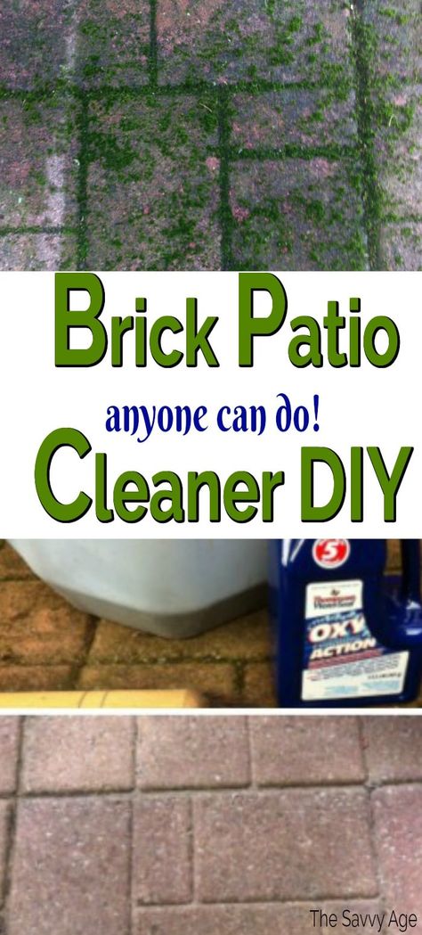 Learn how to clean a brick patio the easy and eco friendly way. #brickpatiocleaner #brickpatiocleaner #deckcleaning #diy #homemadedeckcleaner # Patio Cleaning Tips, Brick Cleaner Outdoor, Cleaning Pavers, Diy Brick Patio, How To Clean Stone, Concrete Cleaner, Brick Sidewalk, Deck Cleaner, Patio Blocks