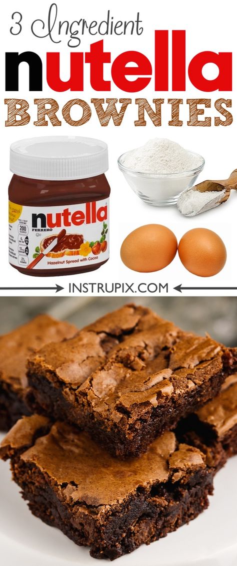 Tastemade Dessert, Nutella Brownies Recipe, 3 Ingredient Nutella Brownies, Nutella Recipes Brownies, 3 Ingredient Desserts, Brownies Recipe Homemade, Nutella Brownies, Homemade Nutella, Dessert Party