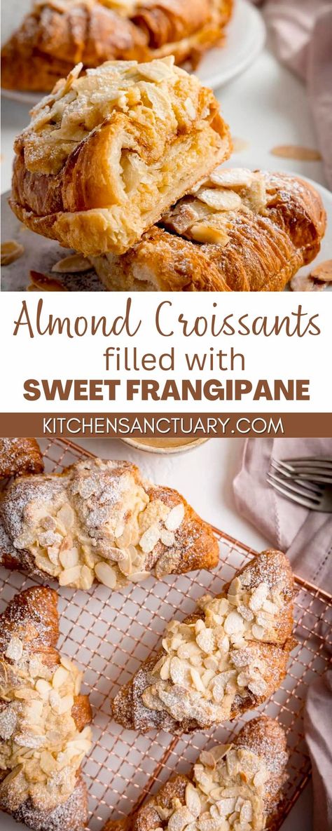 Almond Croissant Starbucks, Almond Croissant Recipes, Homemade Almond Croissants, Almond Crossiant Filling, Essen, Frangipane Recipe Almond, Trader Joes Almond Croissants, Croissant Almond Filling, Twice Baked Almond Croissant