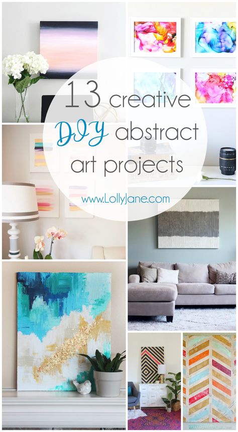 13 creative DIY abstract wall art projects that will add some beauty to your walls. Click to see 12 more easy DIY wall art projects! Diy Artwork, Cuadros Diy, Abstract Art Projects, Wall Art Diy Easy, Diy Abstract Canvas Art, Simple Wall Art, Abstract Art Diy, Diy Canvas Wall Art, Easy Canvas Art