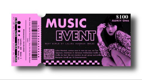 Blackpink Concert Ticket Vip, Concert Ticket Party Invitation, Fashion Show Ticket, Kpop Concert Ticket Aesthetic, Arcade Tickets Design, Dance Tickets Design, Tickets For Concert, Concert Ticket Graphic Design, Kpop Concert Ticket Design