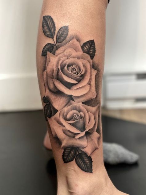 The black rose tattoo is widespread, but do you know its meaning? In the article, you will find the answer to this question and many ideas for such a tattoo. Realism Roses Tattoo, Rose Tattoo Calf, Rose Calf Tattoos For Women, Rose Tattoo On Calf, Realism Rose Tattoo Design, Rose Sleeve Tattoo For Men, Rose Tattoos For Women Forearm, Rose Realism Tattoo, Rose Tattoo Upper Arm