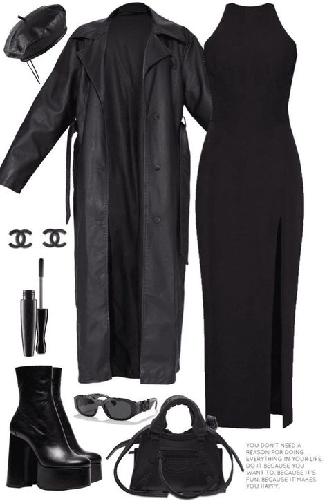 Rainy Day Edgy Outfit, Soft Grunge Outfits Office, Outfit For Ballet Show Winter, All Black Slacks Outfit, Black Dress With Jacket Outfit Classy, Dark Feminine Wardrobe Essentials, Fashion Gothic Modern, Outfit Ideas Dark Feminine, I Would Never Wear This Outfit