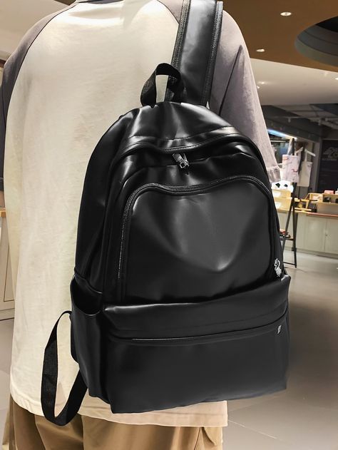 Black Leather Backpack Aesthetic, Bagpacks For Women, Bagpack Outfit Style, Black Backpack Aesthetic, Backpack Outfits Women, Shein Backpack, Cute Black Backpack, Black Bagpack, Small Black Backpack