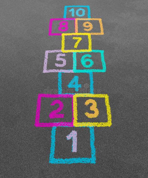 Hopscotch. In a schoolyard on an asphalt floor with chalk drawings of numbers an , #Affiliate, #drawings, #chalk, #squares, #numbers, #schoolyard #ad Hop Scotch Games For Kids, Courtyard Playground, Playground Painting, Physical Play, Playground Games, Outdoor Game, School Playground, School Yard, Chalk Drawings