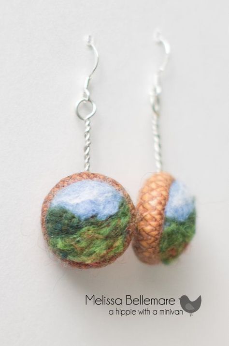 Felt Earrings, Felted Earrings, Copper Fixture, Felt Fashion, Fiber Art Jewelry, Wool Felt Projects, Felt Crafts Diy, Needle Felting Tutorials, 3d Sculpture