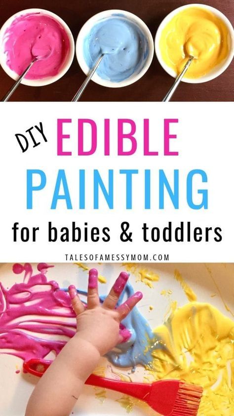 Edible painting - a fun, simple craft and activity for babies and toddlers. DIY edible painting is the perfect sensory play for babies and an entertaining toddler activity. #ediblepainting #babyactivities #toddleractivities #diy #fingerpainting #sensoryplay Preschool Edible Crafts, Non Toxic Fingerpaint, Sensory Crafts For Infants, Arts And Crafts For 1 Year, Creative Arts For Infants, Gross And Fine Motor Activities For Infants, Crafts For 17 Month Old, Creative Art For Infants, Activities For A 1 Year