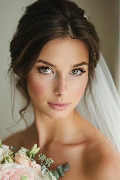 13  Natural Glam Makeup to Wow on Your Wedding Natural Wedding Glam Brown Eyes, Wedding Makeup For 40+, Soft Bridal Makeup Brunette, Natural Dewey Wedding Makeup, Soft Glam Makeup Cool Tone, Bridal Makeup On Hooded Eyes, Bridal Make Up Hazel Eyes Natural, Wedding Winged Eyeliner Make Up, Christmas Bridal Makeup