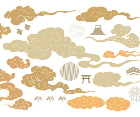 Asian cloud symbols in oriental style. Chinese new year on Behance Chinese Clouds Drawing, Asian Cloud Pattern, Asian Clouds, Cloud Symbol, Chinese Clouds, Chinese Style Illustration, Cloud Artwork, Carillons Diy, Chinese New Year Design