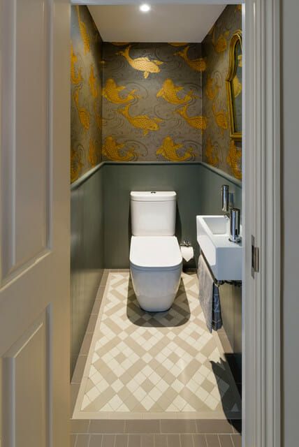 Small Toilet Floor Tiles, Small Cloakroom, Small Toilet Design, Wc Ideas, Cloakroom Toilet, Small Downstairs Toilet, Bathroom Under Stairs, Bilik Air, Downstairs Cloakroom