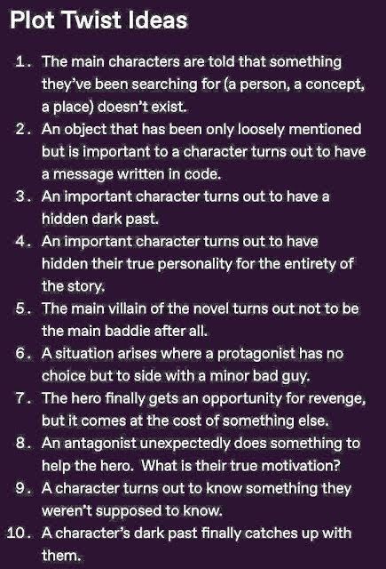 Plot Twist Ideas, Twist Ideas, Menulis Novel, Writing Inspiration Tips, Writing Plot, Clever Comebacks, Story Writing Prompts, To Be Read, Writing Promts