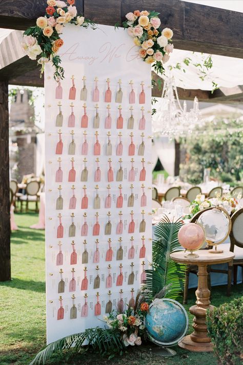 Travel Seating Chart Wedding, Travel Themed Wedding Ideas, Laguna Beach Wedding, Montage Laguna Beach, Decor Business, Travel Theme Wedding, Orange County Wedding, Platinum Wedding, Martha Stewart Weddings