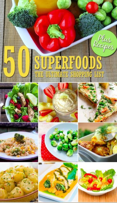 50 Superfoods Shopping List - - FREE Grocery List Download, plus recipes. I'm filling my cart with clean, nutritious foods! #shopping Healthy Eating Tips, Clean Eating Recipes, Super Foods List, Pall Mall, Super Foods, Diet Vegetarian, Lunch Snacks, Good Healthy Recipes, Healthy Cooking