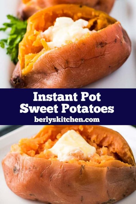 Instant Pot Sweet Potatoes – Berly's Kitchen Instant Pot Sweet Potatoes, Pressure Cooker Sweet Potatoes, Instant Pot Sweet Potato, Instant Pot Veggies, Hot Spinach Dip, Sweet Potato Toppings, Ip Recipes, Sweet Potatoes Recipe, Potato Toppings