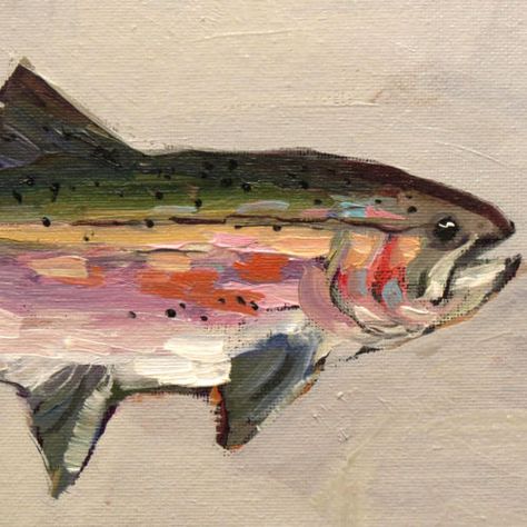 Fly Fishing Acrylic Painting, Trout Fish Painting, Painting Of A Fish, Trout Oil Painting, Cool Fish Painting, Vintage Fish Painting, Fishing Art Painting, Lake Fish Art, Fishing Painting Ideas