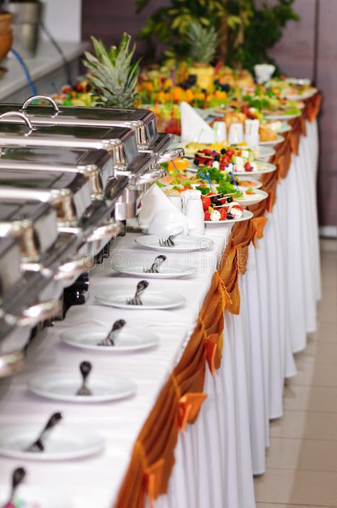 Catering wedding. Chafing dishes at table ready for wedding catering , #Affiliate, #Chafing, #wedding, #Catering, #dishes, #catering #ad Wedding Buffet Table Decor, Buffet Table Arrangement, Wedding Meals, Wedding Tips For Vendors, Starting A Catering Business, Wedding Buffet Table, Catering Table, Decoration Buffet, Food Set Up