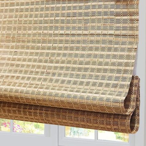 Amazon.com: Cordless Blackout Bamboo Roman Shades, Light Filtering UV Protection Wooden Roller Blinds with 6" H Valance, Custom Room Darkening Roller Bamboo Blinds for Windows, Doors, Porch, Color 10 : Home & Kitchen Roller Shades Living Room, Shades For French Doors, Light Filtering Window Treatments, Bamboo Roller Shades, Bamboo Roman Shades, Window Roller Shades, Cheap Blinds, Bathroom Upgrade, Wooden Shades