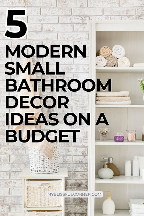 Your small bathroom needs a refresh but you want to do it on a budget? you totally can! By incorporating some key elements, you can elevate your bathroom decor and bathroom style without spending a fortune. Visit the blog to read more about my top 5 small bathroom decor ideas and to find some inspiration to transform your space! Simple Chic Bathroom, Affordable Guest Bathroom Ideas, Transform Small Bathroom, Decorating A Small Bathroom Ideas, Small Bathroom Design Ideas On A Budget, How To Decorate A Small Bathroom Ideas, Neutral Powder Room Ideas, Small Bathroom Ideas With Tub Decor, Black White Bathrooms Small