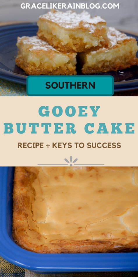 Gooey Butter Cake is a super easy two-layer bar dessert. It is so buttery and delicious with that flaky top and that ooey-gooey filling. This dessert is perfect for your next potluck! Gooey Butter Cake from a cake mix is an easy bar dessert that will knock your socks off. | Ooey Gooey Butter Cake | Butter Bars | Butter Cake Recipe | Paula Deen Butter Cake | Easy Brownies and Bars Recipes | Potluck Recipes Pie, Manly Food, Paula Deen Butter Cake, Recipes Potluck, Gooey Butter Cake Recipe, Quick Sweets, Butter Cake Bars, Ooey Gooey Cake, Easy Brownies