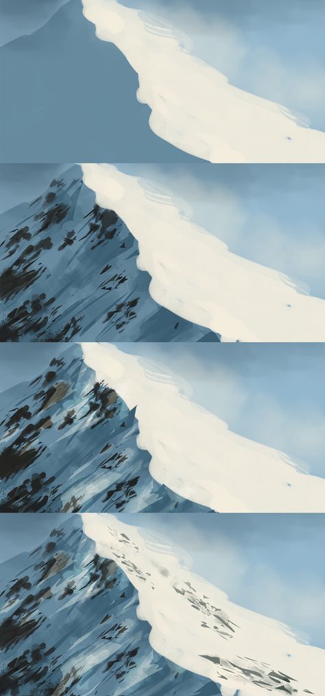 Snow Mountain Landscape Painting, How To Draw Snowy Landscape, Digital Snow Tutorial, Simple Digital Sketch, Mountain Drawing Digital, Snow Mountain Acrylic Painting, Digital Art Tutorial Landscape, Snow On Mountains Painting, Mountain Painting Reference