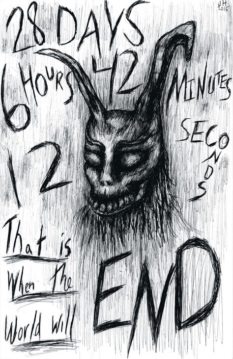 Donnie Darko Frank The Rabbit "28 Days...." Art Print by Xenomorphic Press - X-Small Frank The Rabbit, Donnie Darko Frank, Scary Drawings, Horror Drawing, Rabbit Drawing, Creepy Drawings, Smink Inspiration, 11x17 Poster, Donnie Darko