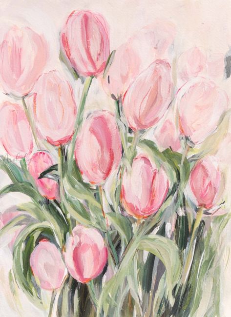 Pink Tulips Painting, Tulips Painting, Tulip Drawing, Floral Paintings Acrylic, Pink Wall Decor, Tulip Painting, Tulips Art, Pink Painting, Plakat Design