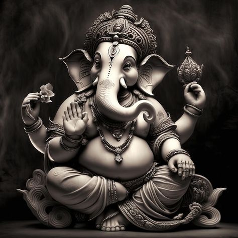 Ganesha Black And White, Ganesh Ji Pencil Sketch, Diwali Sketch, Ganesh Ji Sketch, Ganesha Portrait, Ganesh Drawing, Arte Ganesha, Bappa Photo, Ganesh Tattoo