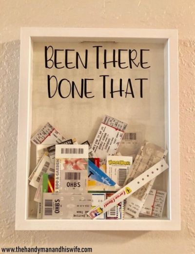 Millennial House Decor, Travel Wall Ideas, First House Ideas, First Home Ideas, Concert Ticket Display, Ticket Shadow Box, Couples Crafts, Travel Room Decor, Ticket Display