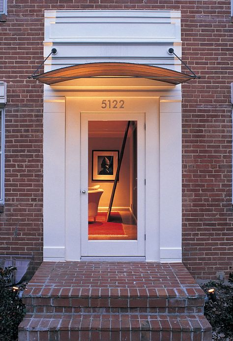 Arched Awning Over Door, Door Canopy Modern, Front Door Overhang, Copper Awning, Awning Over Door, Awning Ideas, Front Door Awning, Door Overhang, Best Front Door Colors